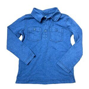 Tea Collection Polo Shirt Boys Blue Long Sleeve Cotton Knit Size S 4-5